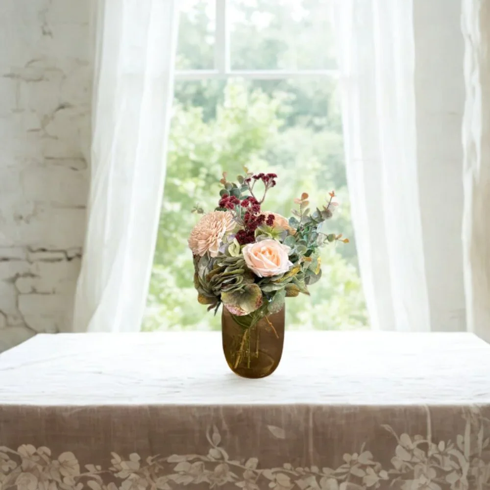Farmhouse Wood Floral Arrangement in Mason Jar w/ LED Lights – Home Décor